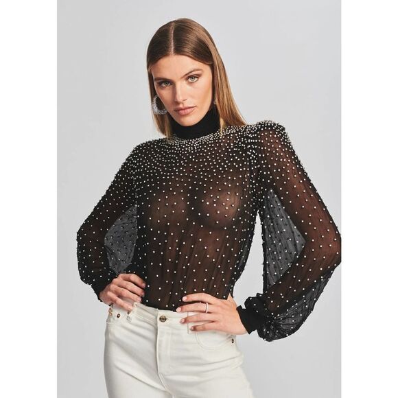 Retrofete AVA CHIFFON TOP black silver Small - Picture 1 of 7